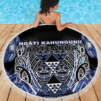 Aotearoa Ngati Kahungunu Beach Blanket Maori Tribal Blue Paua Shell Pattern