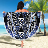 Aotearoa Ngati Kahungunu Beach Blanket Maori Tribal Blue Paua Shell Pattern