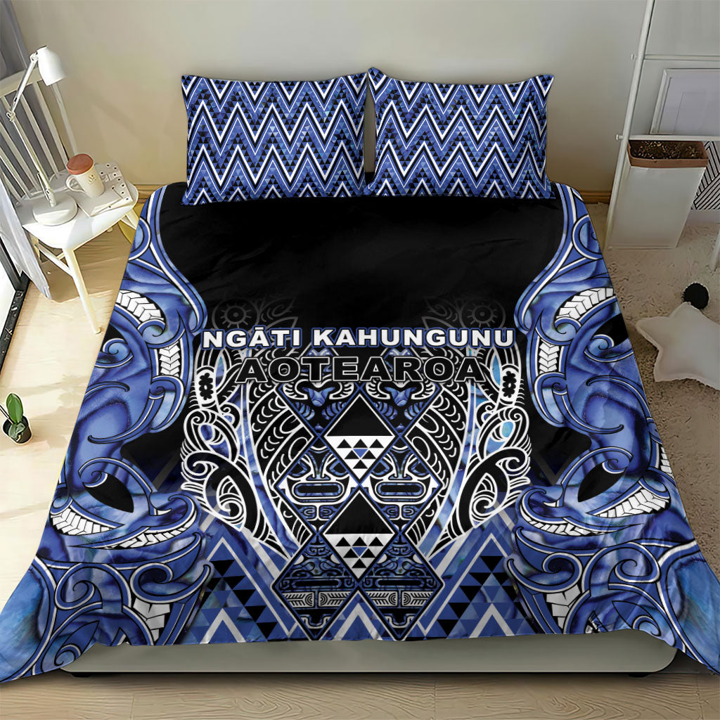 Aotearoa Ngati Kahungunu Bedding Set Maori Tribal Blue Paua Shell Pattern