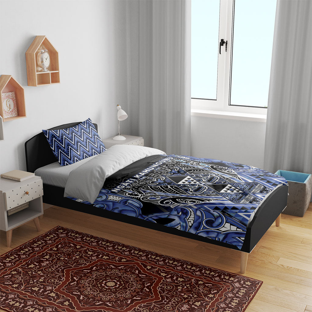 Aotearoa Ngati Kahungunu Bedding Set Maori Tribal Blue Paua Shell Pattern