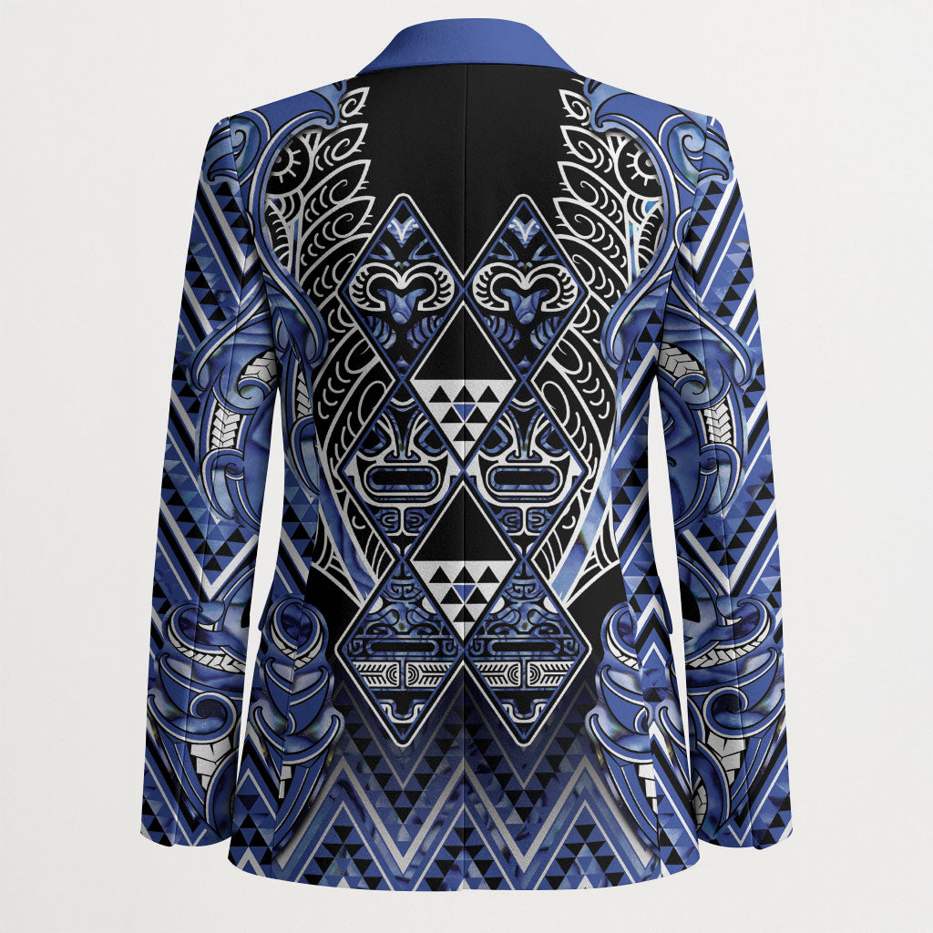Aotearoa Ngati Kahungunu Blazer Maori Tribal Blue Paua Shell Pattern