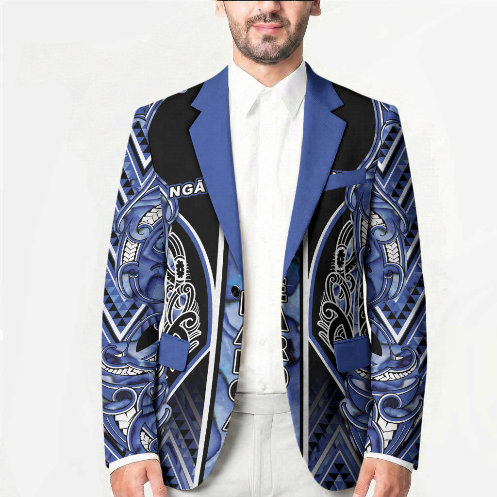 Aotearoa Ngati Kahungunu Blazer Maori Tribal Blue Paua Shell Pattern
