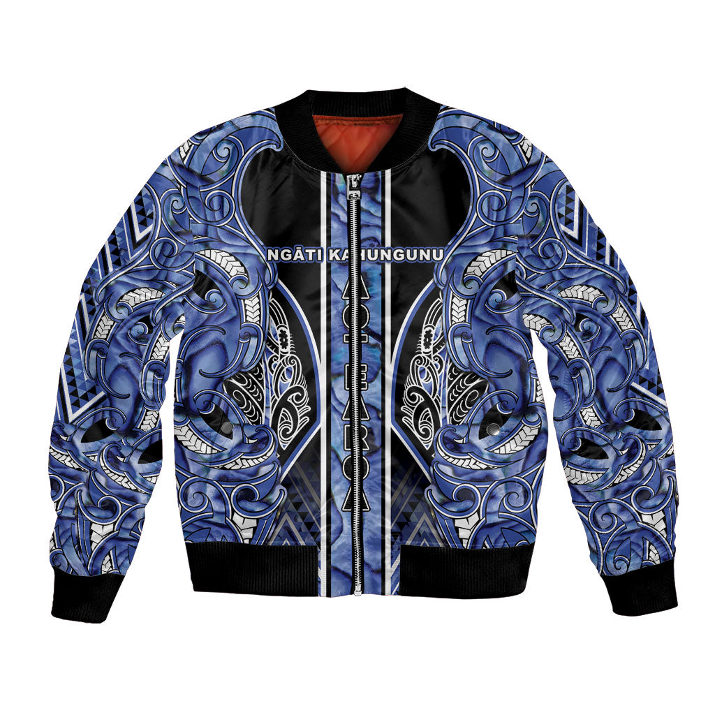 Aotearoa Ngati Kahungunu Bomber Jacket Maori Tribal Blue Paua Shell Pattern