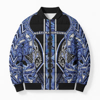 Aotearoa Ngati Kahungunu Bomber Puffer Jacket Maori Tribal Blue Paua Shell Pattern