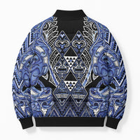Aotearoa Ngati Kahungunu Bomber Puffer Jacket Maori Tribal Blue Paua Shell Pattern