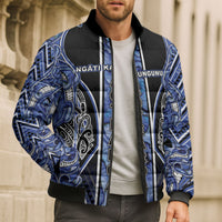 Aotearoa Ngati Kahungunu Bomber Puffer Jacket Maori Tribal Blue Paua Shell Pattern