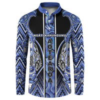Aotearoa Ngati Kahungunu Button Sweatshirt Maori Tribal Blue Paua Shell Pattern