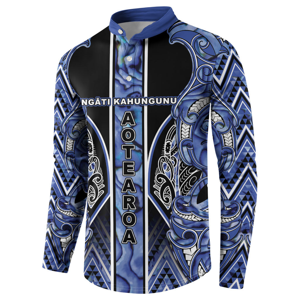 Aotearoa Ngati Kahungunu Button Sweatshirt Maori Tribal Blue Paua Shell Pattern