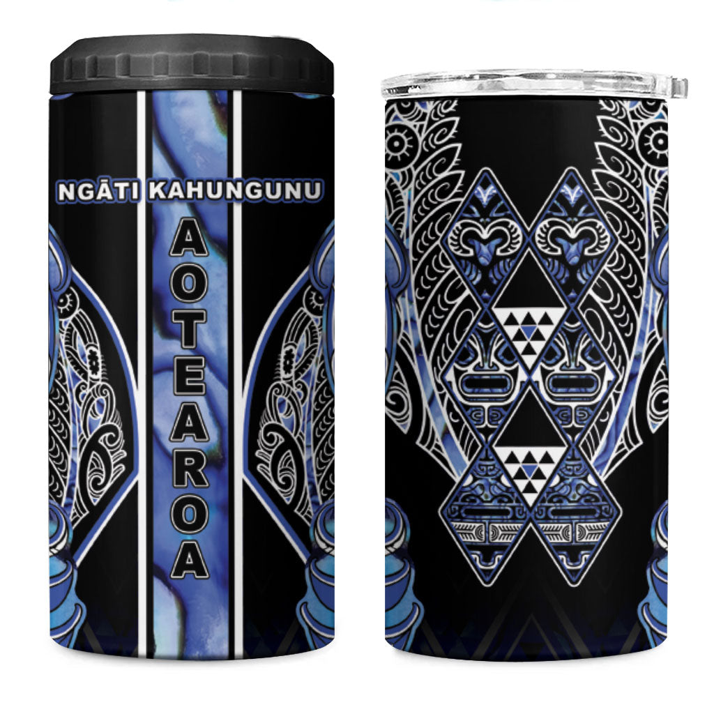 Aotearoa Ngati Kahungunu 4 in 1 Can Cooler Tumbler Maori Tribal Blue Paua Shell Pattern