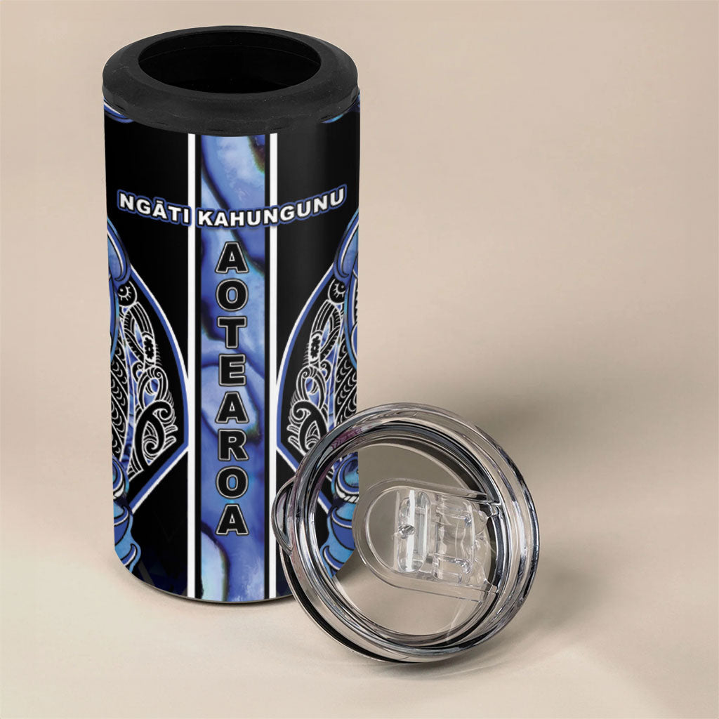 Aotearoa Ngati Kahungunu 4 in 1 Can Cooler Tumbler Maori Tribal Blue Paua Shell Pattern