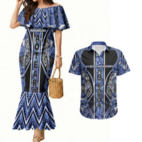 Aotearoa Ngati Kahungunu Couples Matching Mermaid Dress and Hawaiian Shirt Maori Tribal Blue Paua Shell Pattern