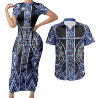 Aotearoa Ngati Kahungunu Couples Matching Short Sleeve Bodycon Dress and Hawaiian Shirt Maori Tribal Blue Paua Shell Pattern