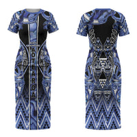 Aotearoa Ngati Kahungunu Couples Matching Short Sleeve Bodycon Dress and Hawaiian Shirt Maori Tribal Blue Paua Shell Pattern