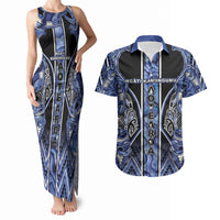 Aotearoa Ngati Kahungunu Couples Matching Tank Maxi Dress and Hawaiian Shirt Maori Tribal Blue Paua Shell Pattern