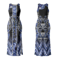 Aotearoa Ngati Kahungunu Couples Matching Tank Maxi Dress and Hawaiian Shirt Maori Tribal Blue Paua Shell Pattern