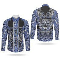 Aotearoa Ngati Kahungunu Couples Matching Tank Maxi Dress and Long Sleeve Button Shirt Maori Tribal Blue Paua Shell Pattern