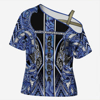 Aotearoa Ngati Kahungunu Cross Shoulder Shirt Maori Tribal Blue Paua Shell Pattern