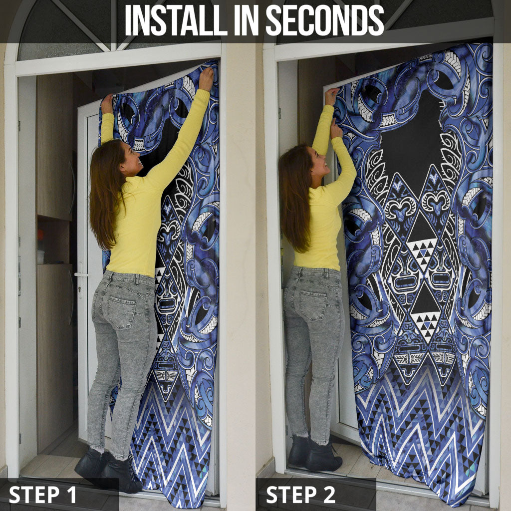 Aotearoa Ngati Kahungunu Door Cover Maori Tribal Blue Paua Shell Pattern
