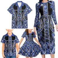 Aotearoa Ngati Kahungunu Family Matching Long Sleeve Bodycon Dress and Hawaiian Shirt Maori Tribal Blue Paua Shell Pattern
