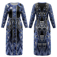 Aotearoa Ngati Kahungunu Family Matching Long Sleeve Bodycon Dress and Hawaiian Shirt Maori Tribal Blue Paua Shell Pattern