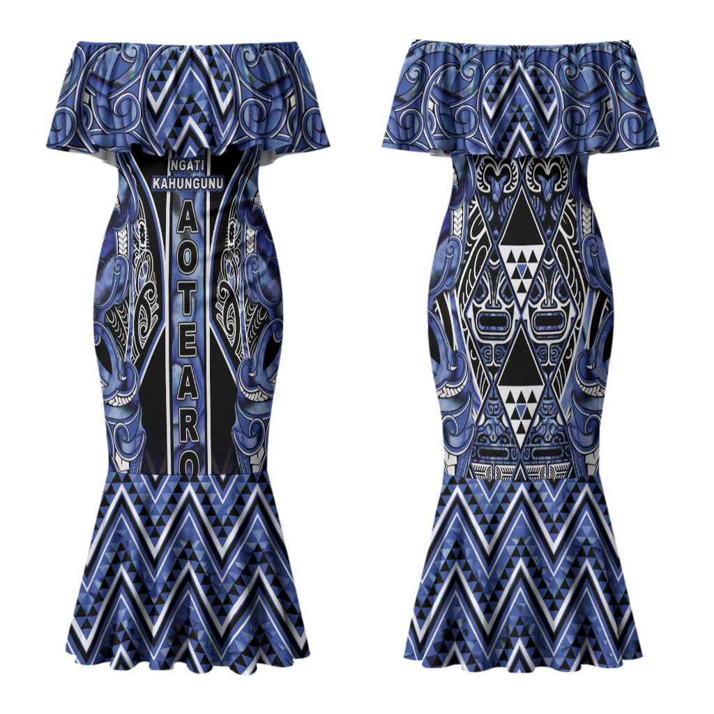 Aotearoa Ngati Kahungunu Family Matching Mermaid Dress and Hawaiian Shirt Maori Tribal Blue Paua Shell Pattern