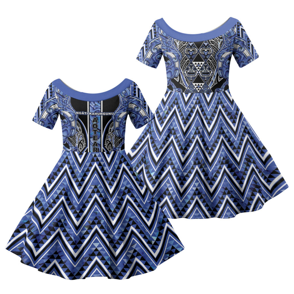Aotearoa Ngati Kahungunu Family Matching Mermaid Dress and Hawaiian Shirt Maori Tribal Blue Paua Shell Pattern