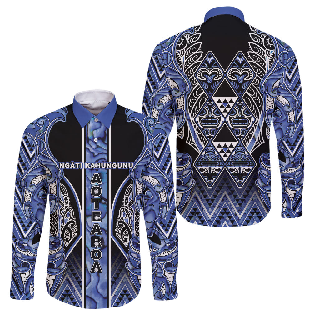 Aotearoa Ngati Kahungunu Family Matching Off Shoulder Maxi Dress and Hawaiian Shirt Maori Tribal Blue Paua Shell Pattern