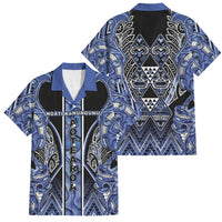 Aotearoa Ngati Kahungunu Family Matching Off Shoulder Short Dress and Hawaiian Shirt Maori Tribal Blue Paua Shell Pattern
