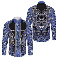 Aotearoa Ngati Kahungunu Family Matching Off Shoulder Short Dress and Hawaiian Shirt Maori Tribal Blue Paua Shell Pattern