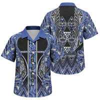 Aotearoa Ngati Kahungunu Family Matching Off Shoulder Short Dress and Hawaiian Shirt Maori Tribal Blue Paua Shell Pattern