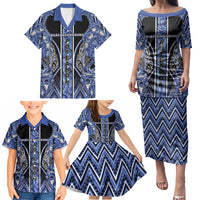 Aotearoa Ngati Kahungunu Family Matching Puletasi and Hawaiian Shirt Maori Tribal Blue Paua Shell Pattern