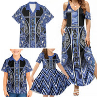 Aotearoa Ngati Kahungunu Family Matching Summer Maxi Dress and Hawaiian Shirt Maori Tribal Blue Paua Shell Pattern