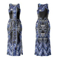 Aotearoa Ngati Kahungunu Family Matching Tank Maxi Dress and Hawaiian Shirt Maori Tribal Blue Paua Shell Pattern