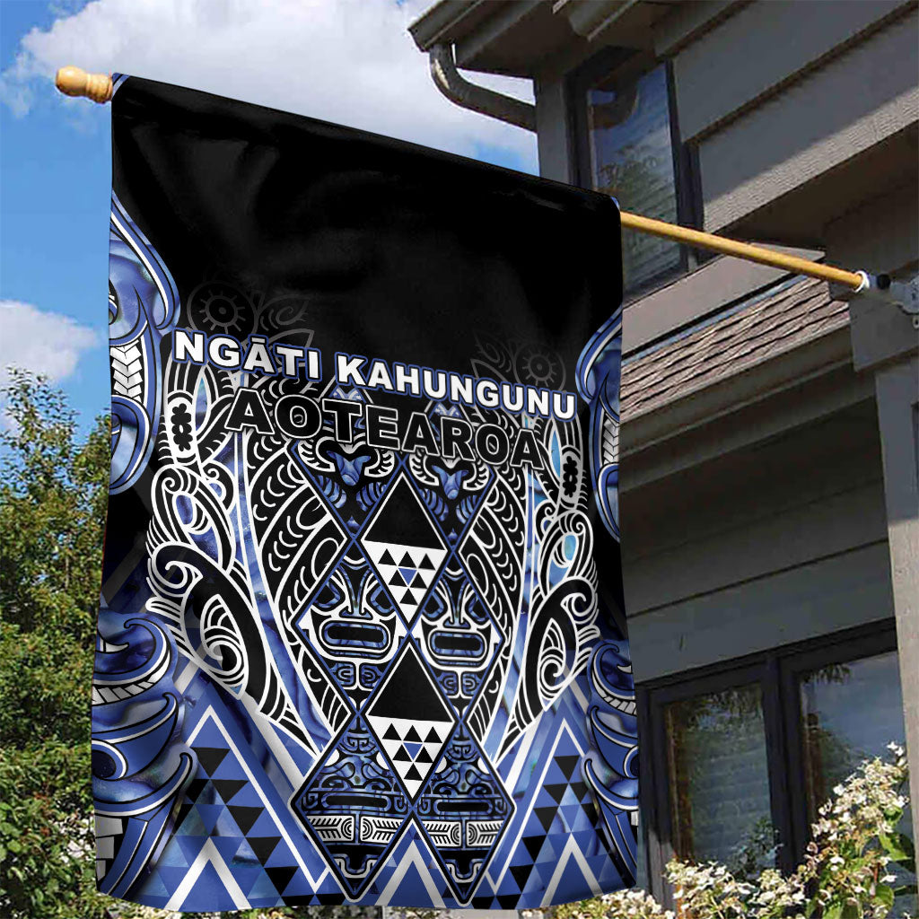 Aotearoa Ngati Kahungunu Garden Flag Maori Tribal Blue Paua Shell Pattern