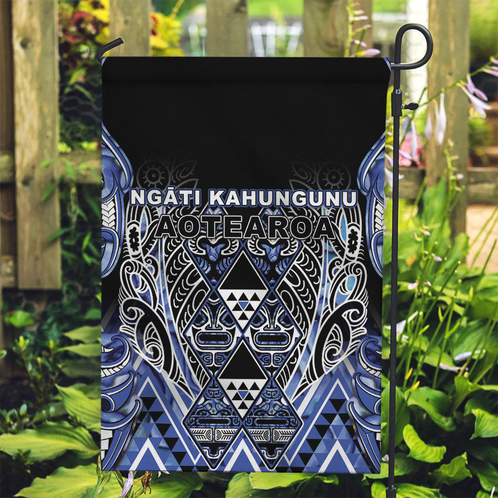 Aotearoa Ngati Kahungunu Garden Flag Maori Tribal Blue Paua Shell Pattern
