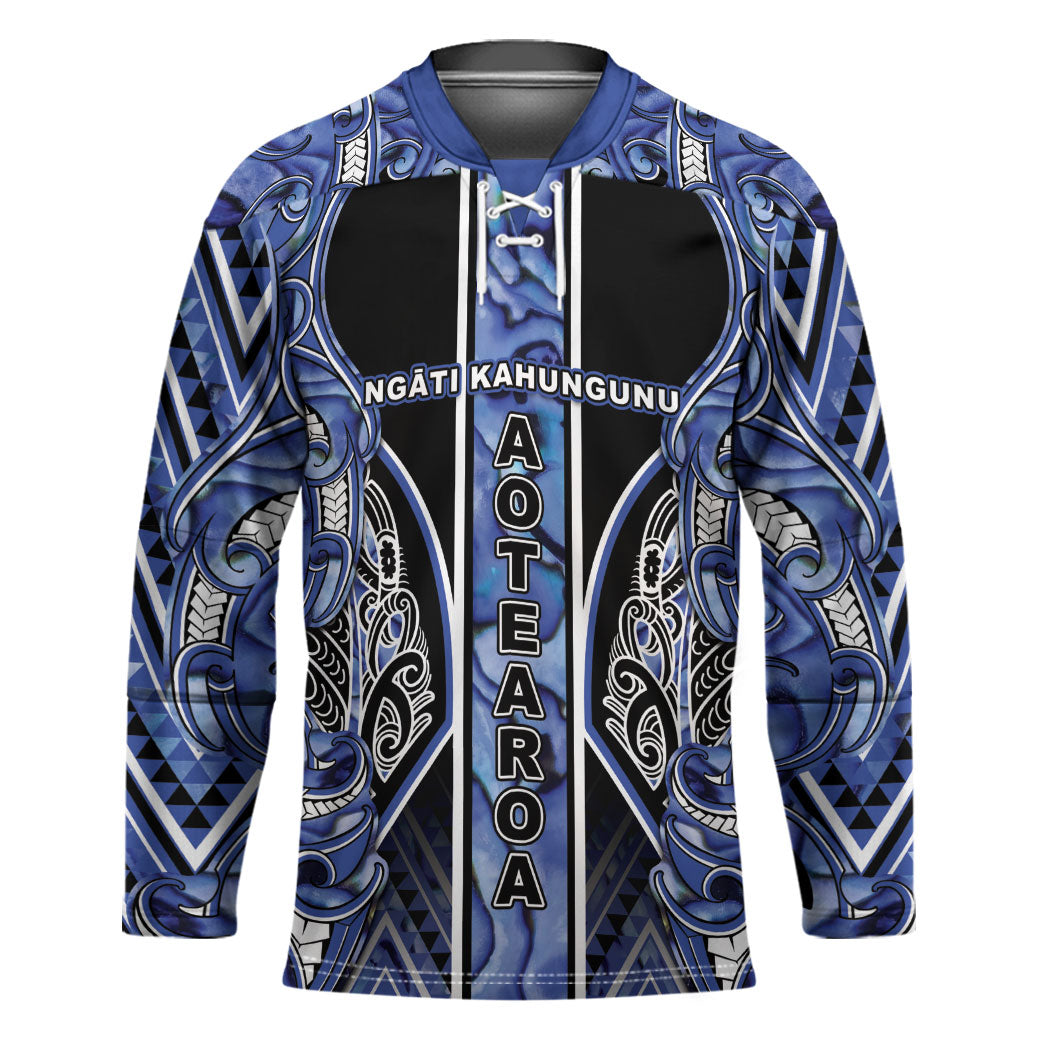 Aotearoa Ngati Kahungunu Hockey Jersey Maori Tribal Blue Paua Shell Pattern