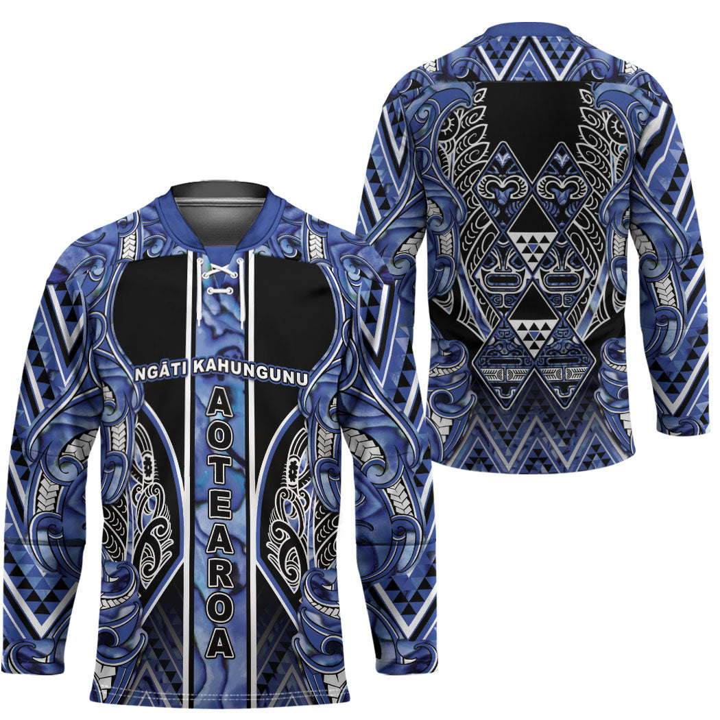 Aotearoa Ngati Kahungunu Hockey Jersey Maori Tribal Blue Paua Shell Pattern