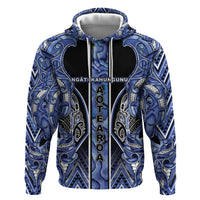 Aotearoa Ngati Kahungunu Hoodie Maori Tribal Blue Paua Shell Pattern