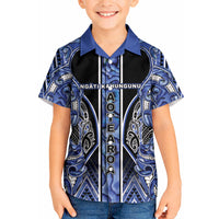 Aotearoa Ngati Kahungunu Kid Hawaiian Shirt Maori Tribal Blue Paua Shell Pattern