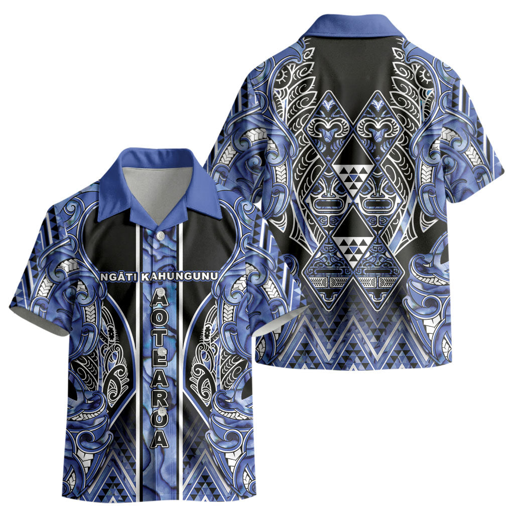 Aotearoa Ngati Kahungunu Kid Hawaiian Shirt Maori Tribal Blue Paua Shell Pattern