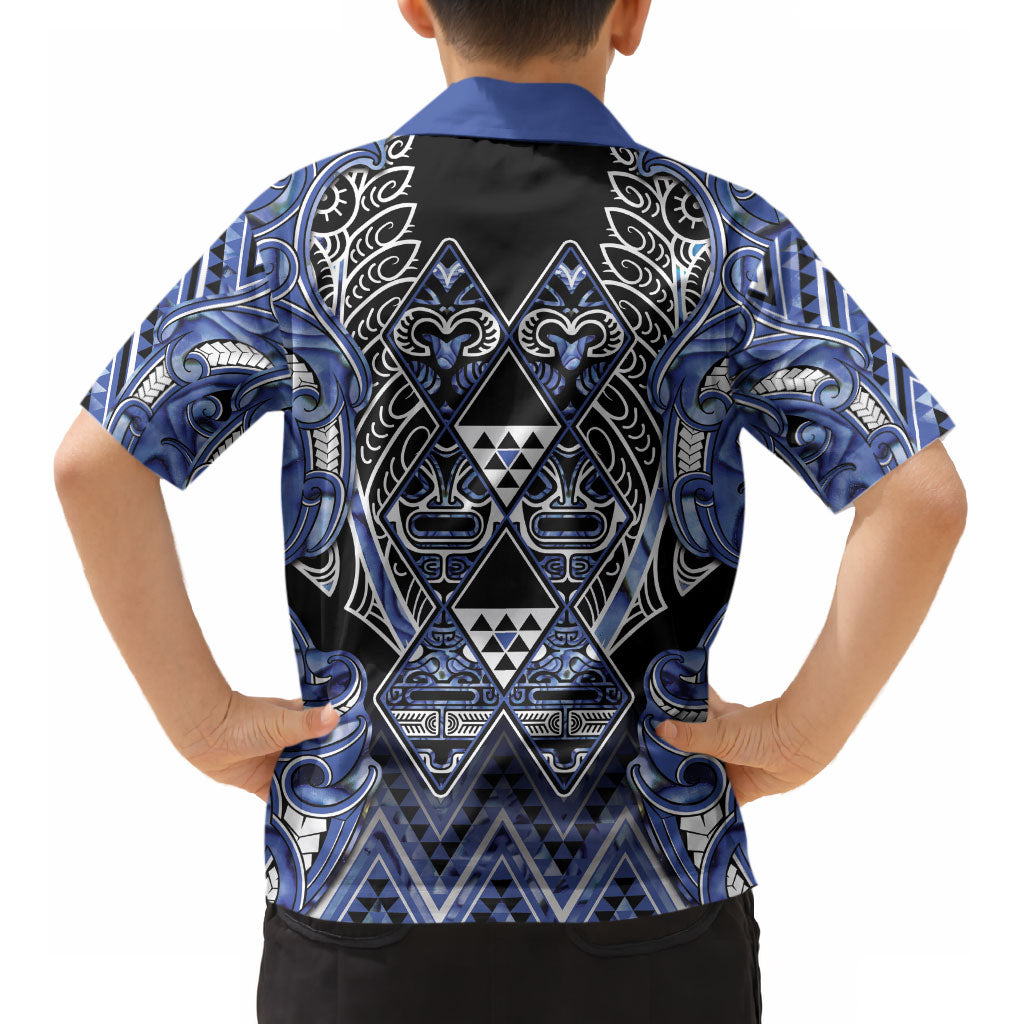 Aotearoa Ngati Kahungunu Kid Hawaiian Shirt Maori Tribal Blue Paua Shell Pattern
