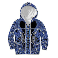 Aotearoa Ngati Kahungunu Kid Hoodie Maori Tribal Blue Paua Shell Pattern