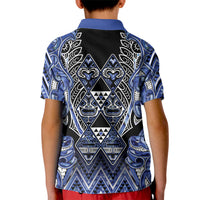 Aotearoa Ngati Kahungunu Kid Polo Shirt Maori Tribal Blue Paua Shell Pattern