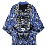 Aotearoa Ngati Kahungunu Kimono Maori Tribal Blue Paua Shell Pattern