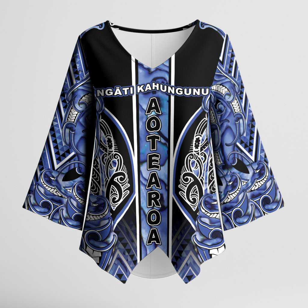 Aotearoa Ngati Kahungunu Kimono Sleeve Blouse Maori Tribal Blue Paua Shell Pattern DT05 Female Blue - Polynesian Pride