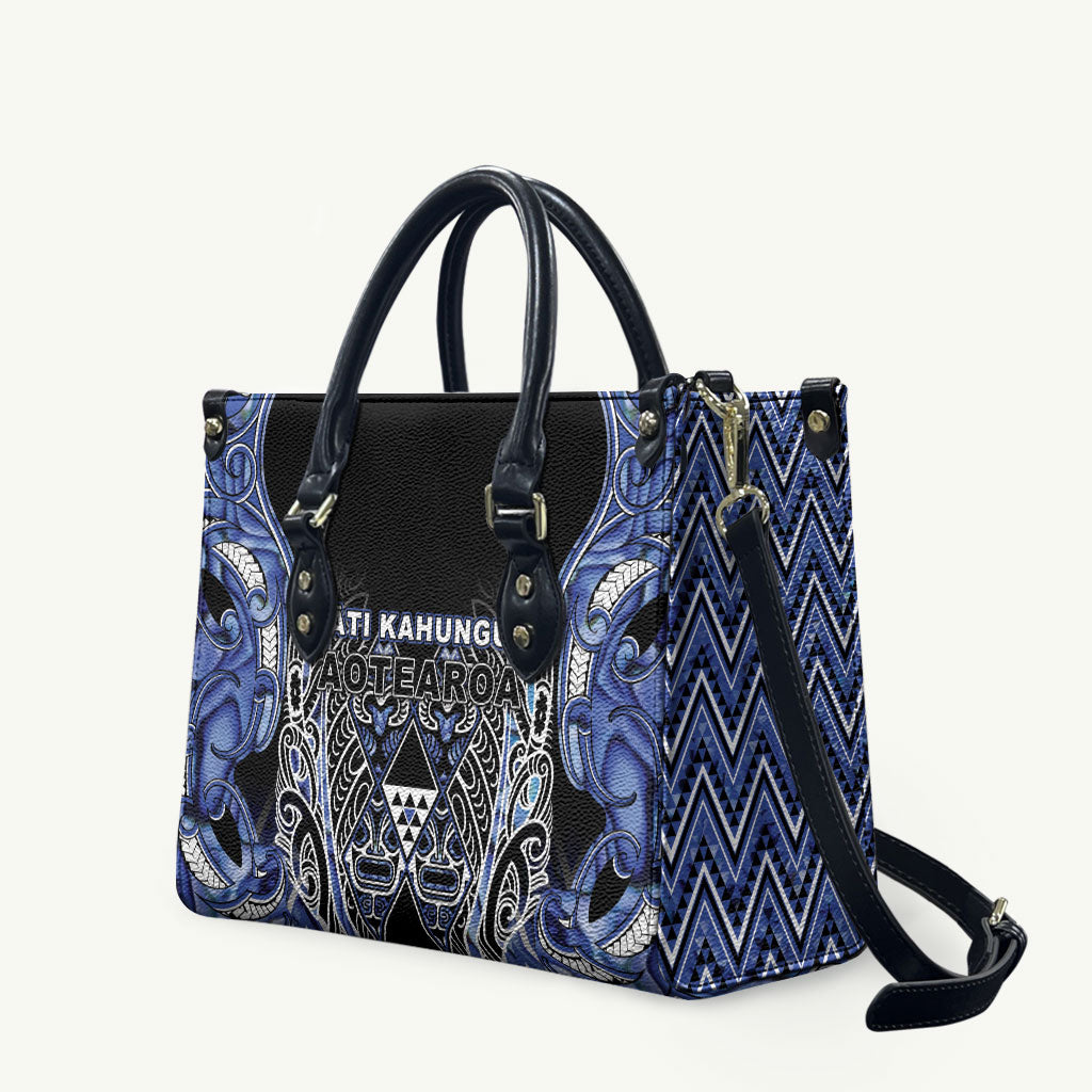 Aotearoa Ngati Kahungunu Leather Bag Maori Tribal Blue Paua Shell Pattern DT05 Blue - Polynesian Pride