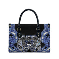 Aotearoa Ngati Kahungunu Leather Bag Maori Tribal Blue Paua Shell Pattern