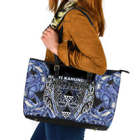 Aotearoa Ngati Kahungunu Leather Tote Bag Maori Tribal Blue Paua Shell Pattern