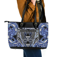 Aotearoa Ngati Kahungunu Leather Tote Bag Maori Tribal Blue Paua Shell Pattern