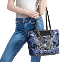Aotearoa Ngati Kahungunu Leather Tote Bag Maori Tribal Blue Paua Shell Pattern